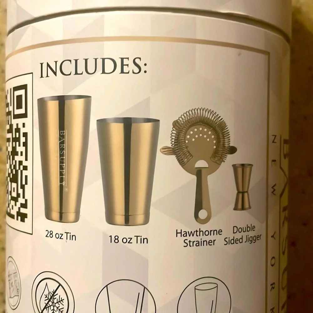 Brand New Professional Boston Cocktail Shaker Set 4-Piece Stainless Steel Gold